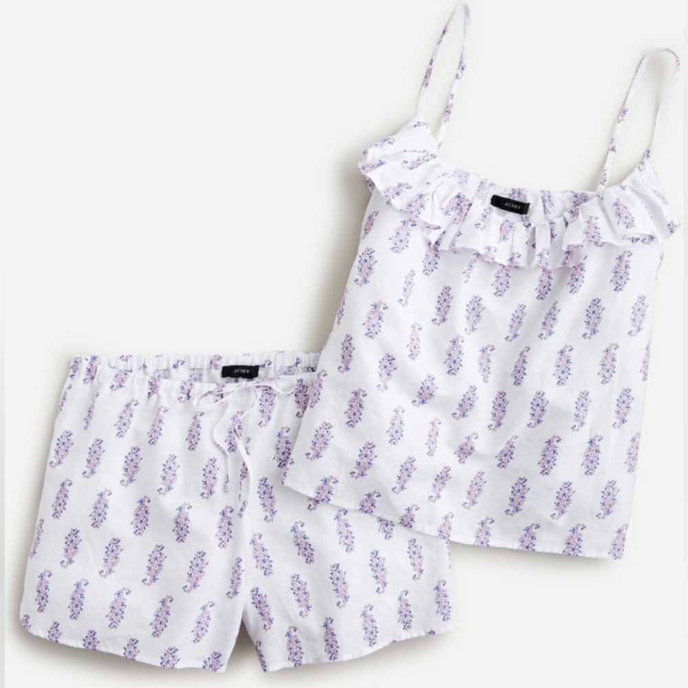 J. Crew Cotton Linen Pajama Floral Ruffled sz XS LIKE NEW